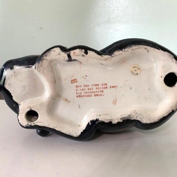 Vintage Chinoiserie Black Floral Sleeping Cat Figurine - Picture 7 of 7